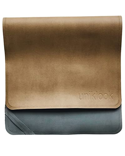 Image of Portable Changing Pad Uniklook Tan & Grey Vegan Leather Change Station Travel Diaper Mat Placemat Waterproof 16"x30" Reversible