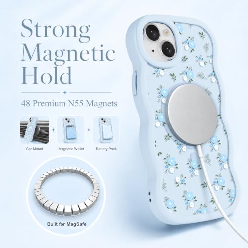 Aurorastar Magnetic for iPhone 15 Case Flower Cute Wavy Frame Blue by Aurorastar - Used condition - Image 2