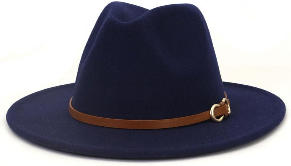 Fedora Hats for Men Women Felt Jazz Hat Wide Brim Panama Hat with Belt Buckle