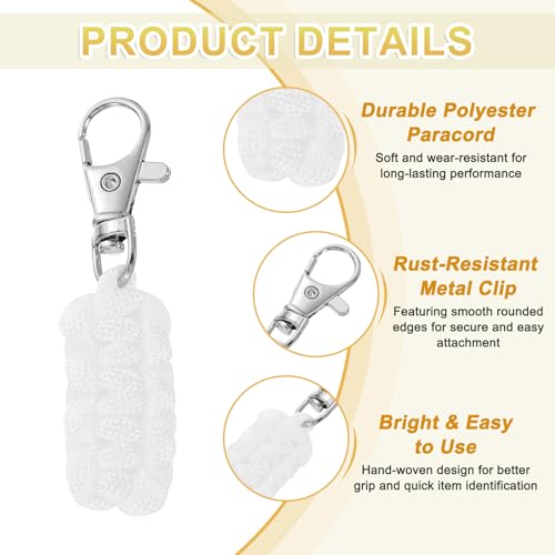 Image of YELARXI Paracord Zipper Pull Polyester Zipper Pulls Replacement Woven Rope with Metal Clasp, 80 mm Length Fit for Backpacks Clothing Luggage Accessories - Cylinder (6 Pack, White)