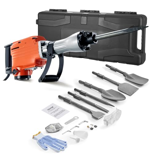 VEVOR Demolition Jack Hammer, MAX 2200W Electric Jackhammer Heavy Duty, 1350 BPM Concrete Breaker 6pcs Chisels Bit Chipping W/Case