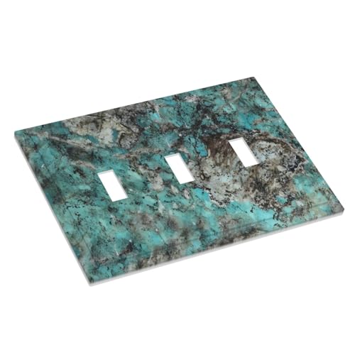 Plaque murale décorative turquoise rustique avec texture minérale marbrée pour 3 interrupteurs