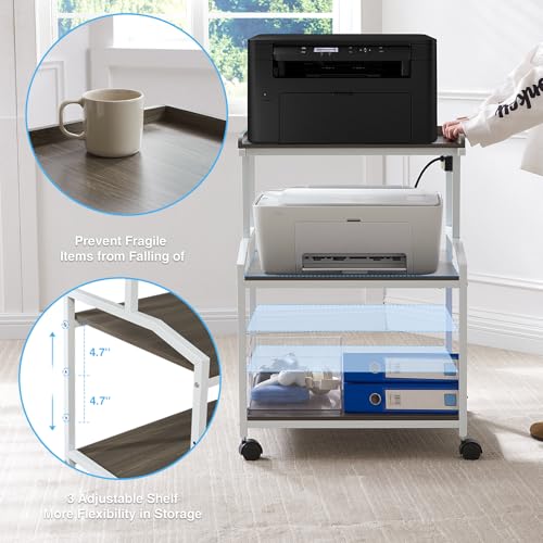 Image of Lauren&Harold 34'' Printer Stand with Power Outlets & USB Ports Grey /White