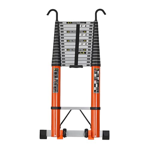 Aluminium-Teleskopleiter mit Haken, tragbare Anti-Rutsch-Leiter, längere Klapptreppe mit mobilen Rollen, 5 m - 8 m (Höhe 8 m)