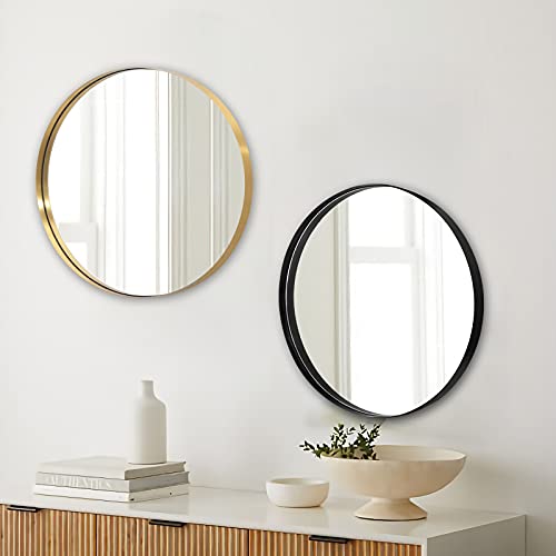 Andy Star Gold Round Mirror, 24’’ Brushed Gold Circle Bathroom Mirrors In Stainless Steel Metal Frame 1" Deep Set Design #TOP7