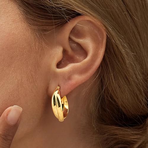 Hoop Earrings for Women No Tarnish - Dainty Earrings Trendy 14K Gold Plated Hypoallergenic Lightweight Chunky Double Twisted Hoops Earring for Women Gold Jewelry Gift