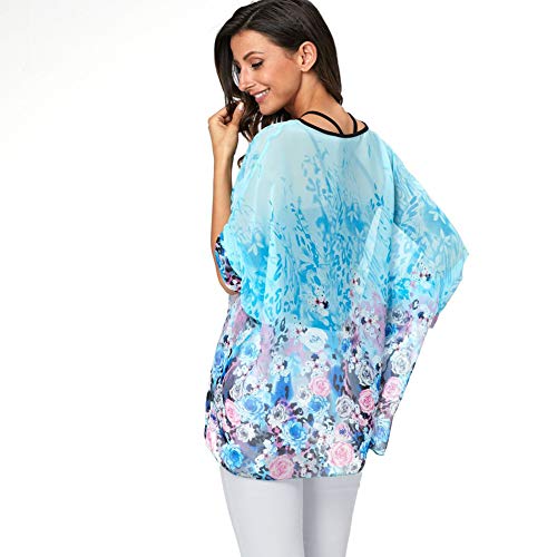 Image of Ckikiou Plus Size Batwing Flowy Semi Sheer Chiffon Blouse Tunic for Women Summer Floral Print Boho Beach Cover ups