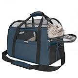 Zavothy Borsa per il trasporto per gatti e cani, borsa per il trasporto, traspirante e pieghevole, trasportino per gatti con tracolla regolabile, materasso in peluche rimovibile (blu scuro, M)