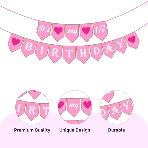Image of Party Propz Half Happy Birthday Decoration Kit - 52 Pcs, Balloons for Birthday, Bday Decor Items with 1 /2 Birthday Crown, 1 /2 Happy Birthday Banner, Half Bday Decoration for Baby (Cardstock)