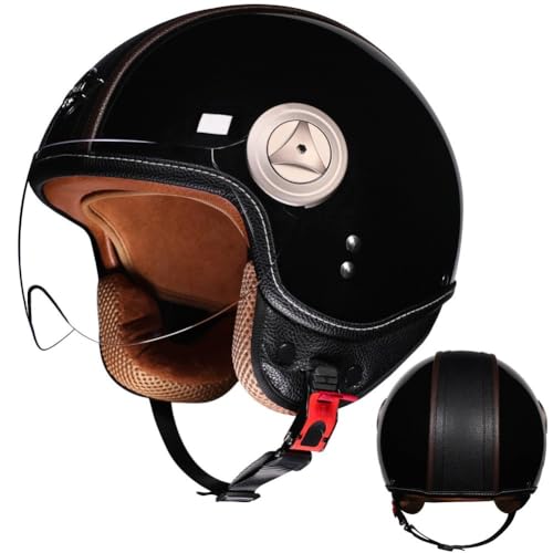 STTTBD Casco da Moto retrò, Casco Jet Vintage, Certificazione ECE/DOT, Casco Semi-Aperto Antivento per Moto e Scooter B,XXL=61-62cm