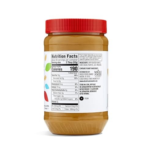 Image of 365 by Whole Foods Market, Creamy Peanut Butter Spread, No Stir, 40 Ounce (Pack of 2)