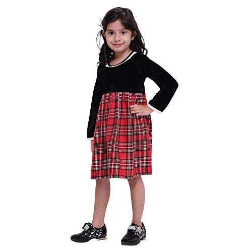 Image of BownBee Velvet Twill Full Sleeve Dress for Baby Girl-Black