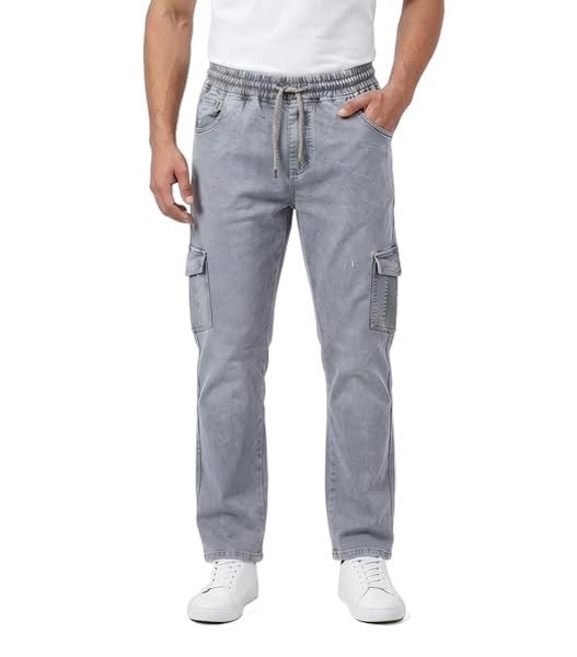 FD Men's Cargo Pants, Washed Grey, Cotton, Stretchable, Slim Fit, Mid Rise, Streetwear Joggers-image-49