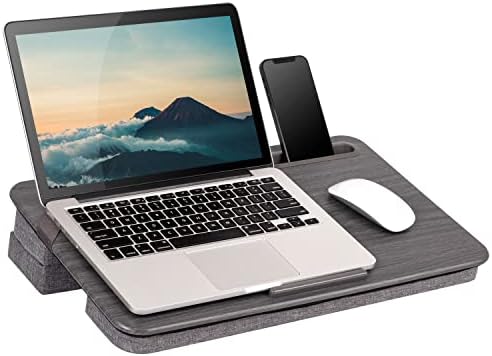 LapGear Elevation Lap Desk with Device Ledge, and Phone Holder - Gray Woodgrain - Fits up to 17.3 Inch Laptops - Style No. 87965