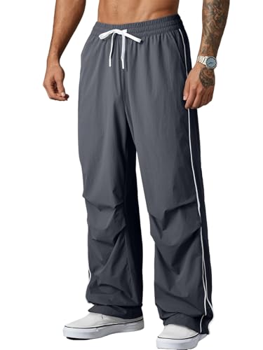 JMIERR Men's Baggy Pants Trendy Parachute Pants Loose Fit Harem Joggers with Side Seam for Early Fall Fashion Streetwear,US 32(S),Dark Grey