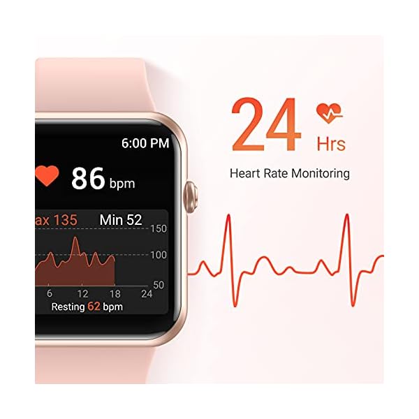 FITNIV Smart Watch, 1.55 Inch Touch Screen Smartwatch for Android and iOS Phones, Fitness Tracker with Heart Rate & SpO2 & Sleep Monitor, 5ATM Waterproof Pedometer Watch for Women Men, Pink