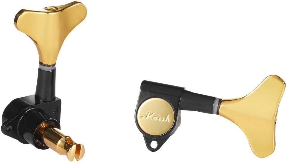 KAISH 6 String 3R3L 18:1 Sealed Bass Tuners Bass Guitar Tuning Keys Tuning Machine Heads for Ibanez/Yamaha Style Acoustic/Electric Bass Black with Gold