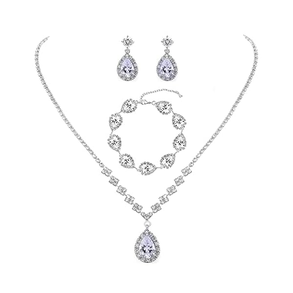 Unicra Bride Crystal Necklace Earrings Set Bridal Wedding Jewelry Sets Rhinestone Choker Necklace Prom Costume Jewelry Set for Women and Girls(3 piece set – 2 earrings and 1 necklace)