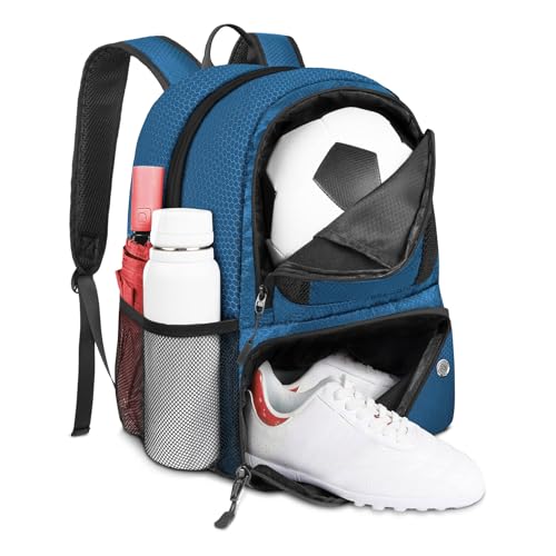 YOREPEK Fussball Rucksack, Sport Rucksack mit Schuhfach und Ballfach, Soccer Backpack Herren Damen Basketball Rucksack Wasserfest Sportausrüstungstasche für Fußball Basketball Volleyball, Blau