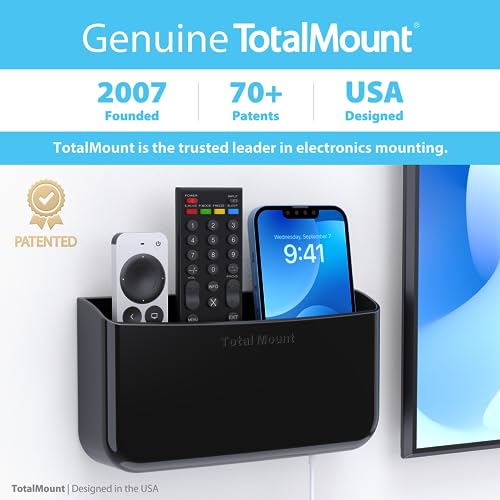 TotalMount Hole-Free Remote Holder – Eliminates Need to Drill Holes in Your Wall (Premium Black Holder for 3 or 4 Remotes)
