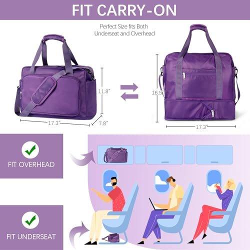 Weekender Bags for Women, Purple Travel Duffle bag, Expandable Large CarryOn Tote Bags with Laptop Compartment, Hospital Bag for Women Labor Delivery, Overnight Bag with Luggage Sleeve 6