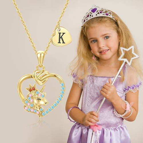 Unicorn Initial Necklaces for Girls Kids Women - 18K Really Gold Filled Unicorn Initial Letter Necklace Teen Girls Gifts Trendy Stuff Heart Letter Necklace for Women Girl Kids Gifts3