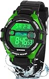 DTKID Reloj Digital Niño LED Multicolor, Reloj Niño con Alarma, Cronómetro, Fecha, Resistente al Agua para Deportes Actividades al Aire Libre para Niños Niñas y Adolescentes (Negro Verde)