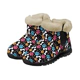 chaqlin Botas de nieve de invierno para mujer, botines sin cordones, con forro de piel, botas de invierno planas, punta redonda, botas cálidas para caminar, Estampado de patas, 37 EU