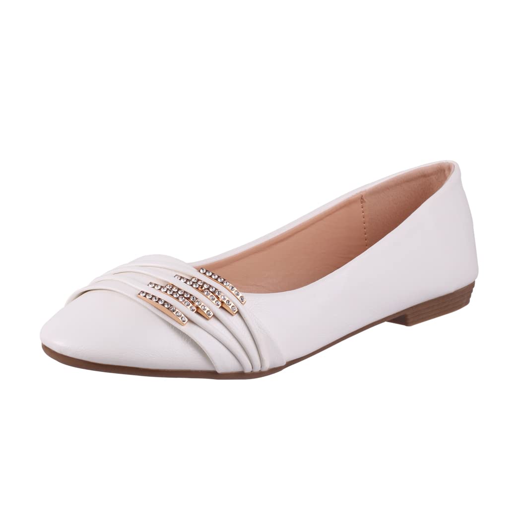 Elara Femmes Ballerines Confortable Cuir Optique Rhinestones Plat Chunkyrayan