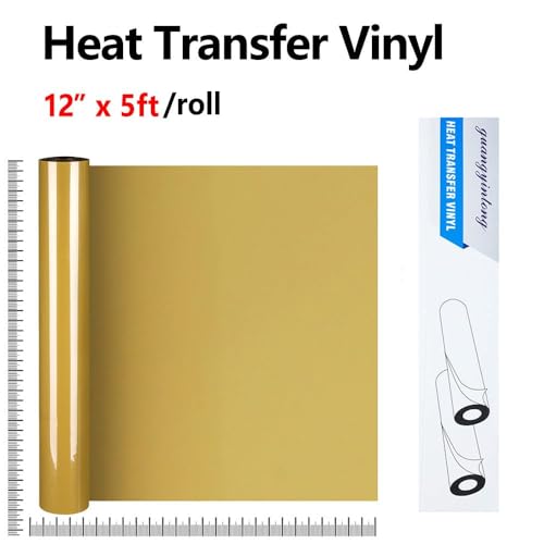 Image of guangyintong Golden Heat Transfer Vinyl HTV Rolls, 12 inch x 5ft Golden Iron on Vinyl for T Shirts, Glossy Surface HTV Vinyl for All Cutter Machine Easy to Cut & Weed for Heat Vinyl Design