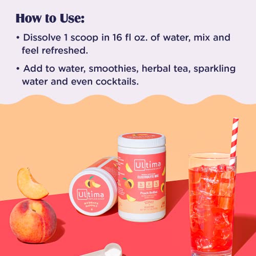 Ultima Replenisher Hydration Electrolyte Powder- 90 Servings- Keto & Sugar Free- Feel Replenished, Revitalized- Naturally Sweetened- Non- Gmo & Vegan Electrolyte Drink Mix- Peach Bellini #TOP2