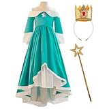 Kosplay Mädchen Prinzessin Rosalina Kostüm mit Accessoires Prinzessin Peach Verkleidung Rosalina Kleid Grün Geburtstag Party Weihnachten Halloween Karneval Cosplay Kleider Kinder 100-150