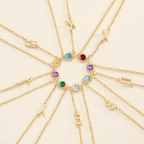 Birthstone Necklace for Women Birthday Gifts for Teen Girls 14K Gold Initial Necklace Letter A-Z Necklace Stocking Stuffers for Teens Girlfriend Mom Birthday Gifts Christmas Anniversary Jewelrty4