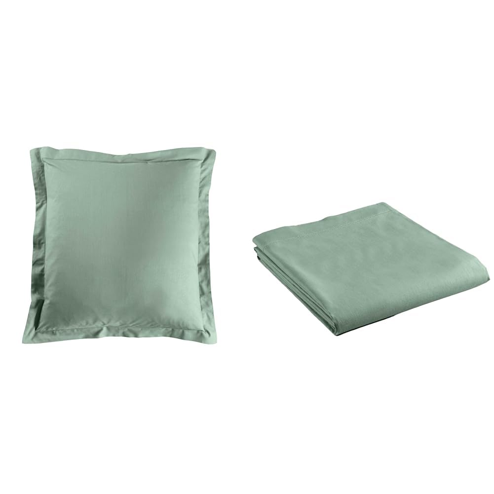Taie d'oreiller 63x63 et drap 180x290 Lina Sauge pur coton haut de gamme