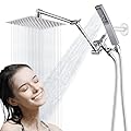 All Metal Square Shower Heads with Handheld Spray Combo, 12” Rainshower Head With 3-Way Diverter, High Pressure Rainfall Shower Head with Flexible Extension Arm, 71" Extra Long Hose(Chrome)By Cuzobro