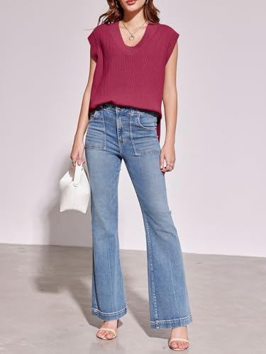 Image of Saodimallsu Womens V Neck Sweater Vest Oversized Ribbed Knit Sleeveless Casual Loose Fit Pullover Tank Top