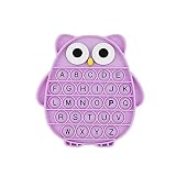 Push Pop Bubble Fidget Sensory Toy, Silicone Stress Relief Popping Toy, ABC Alphabet Owl Shaped Educational Learning Tools for Toddlers Kids Students (Black Letters-Purple)