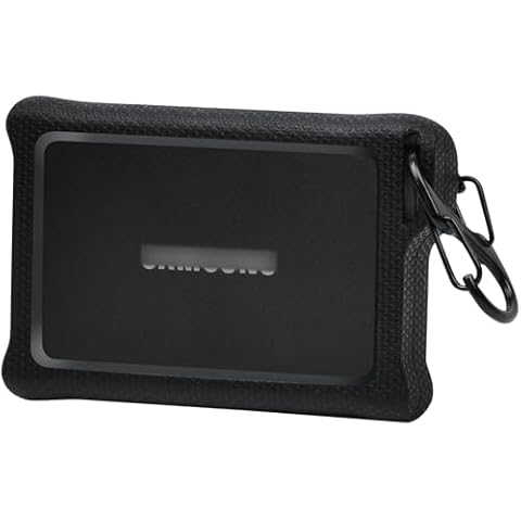 Ankhoh Case Compatible with Samsung T7/ T7 Touch Portable SSD 1TB 2TB 4TB 500GB, Silicone Cover for External Solid State Hard Drive, Portable Shield Storage with Carabiner (Box Only) - Black Cover