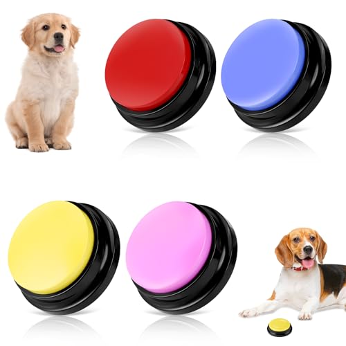 Gowkeey Buzzer Mit Aufnahmefunktion Answer Buzzers Aufnahmegerät Kinder 4 farbigen Buzzer mit Sound, Buzzers Aufnahmefähige Tasten für Hund Interaktion