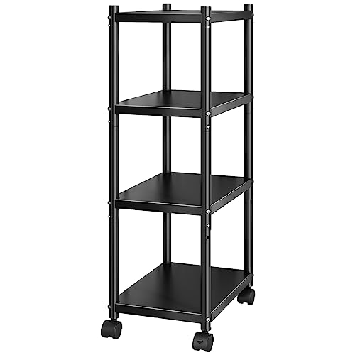 Pxrack Storage Shelves With Rolling Wheels, Adjustable 4 Tier Metal Shelving Unit For Storage Heavy Duty, Small Storage Rack Shelf For Corner Of The Kitchen Bathroom Living Room Garage Office, Black #TOP8