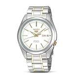 SEIKO SNKL47 Automatic Watch for Men 5-7S Collection - Minimalist White Dial with Day/Date Calendar, Luminous Hands, Stainless Steel Case & Bracelet
