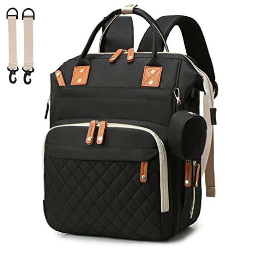 LeapBeast Mochilas de Pañales, Gran Capacidad Mochila de Cambio Bolsa para Pañales con Portachupete y Correas, Impermeable con Estilo Oxford Mochila de Pañales (Negro)