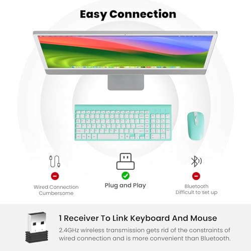 cimetech Wireless Keyboard and Mouse Combo, Compact Full Size Wireless Keyboard and Mouse Set 2.4G Ultra-Thin Sleek Design for Windows, Computer, Desktop, PC, Notebook, Laptop - Blue by cimetech - Image 8