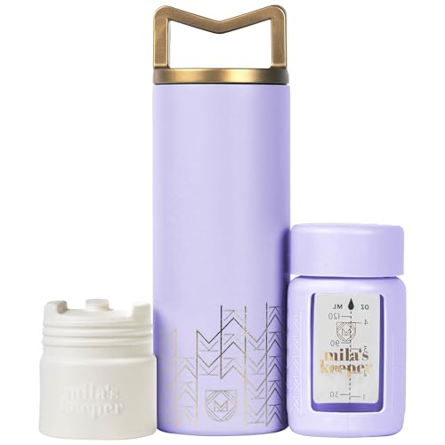 Image of Mila's Keeper Portable Insulated Breast Milk Cooler Set | 20 Hr Storage | Cooler, Breast Milk Storage Bottle & Ice Pack for Travel | Fits Leading Pumps | Standard Neck Lavender Fields