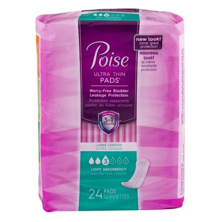Image of Poise Female Incontinent Pad Long Length 11 inch 48536, Light, 48 Ct