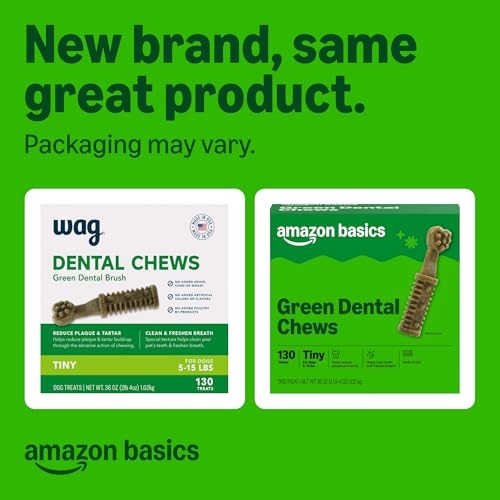 Image of Amazon Basics Dental Dog Treats to Help Clean Teeth & Freshen Breath - Tiny (5-15 lbs), Unflavored (Previously Wag)