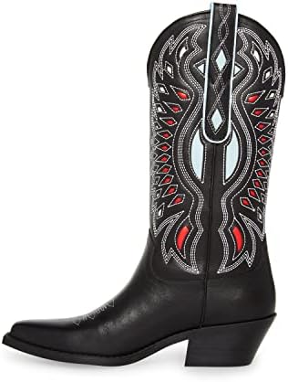 Steve Madden Women's Weslynn Western Boot, Black Leather Multi, 10 | Image 5