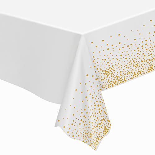 Image of Tablecloths for Rectangle Tables,3 Pack 54 inch X 108 inch Plastic Table Cloth Disposable Table Covers Engagement Party Decorations, White Gold Dot Tablecloths Disposable Tablecloth for Weddings Buffet Tables