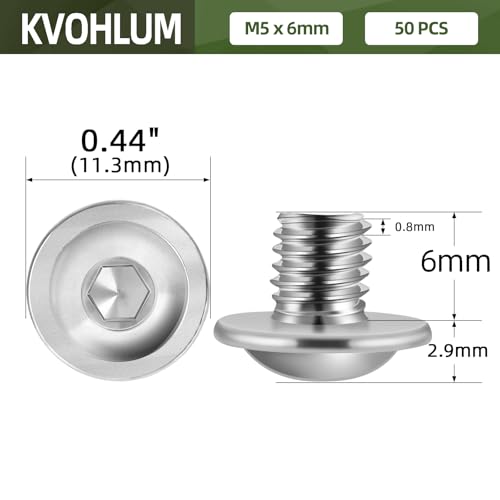 Image of M5-0.8 x 6mm 50 PCS Flanged Button Head Socket Cap Bolts Screws, Stainless Steel 304, Allen Socket Drive, Screwdriver Bit Included, Bright Finish, Fully Machine Thread