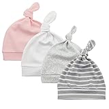 Baby Beanie Knot Baby Hat for Girls Hospital Infant Caps for Boys Newborn Unisex Baby Accessories Gifts Fits 0-6 Months 4 Pack Cap